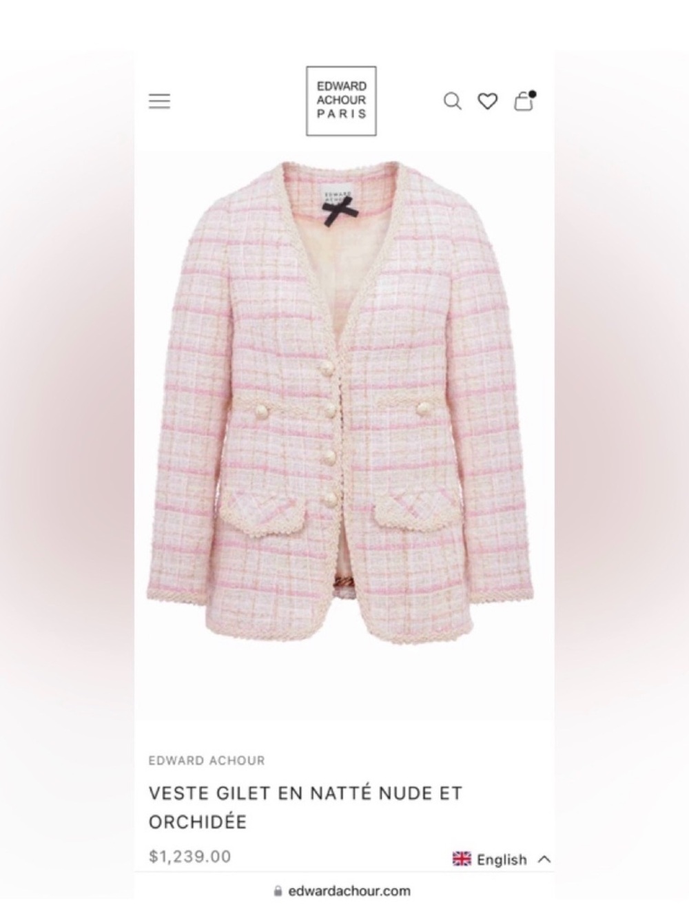 Edward Achour Paris VESTE GILET EN NATTÉ NUDE ET ORCHIDÉE